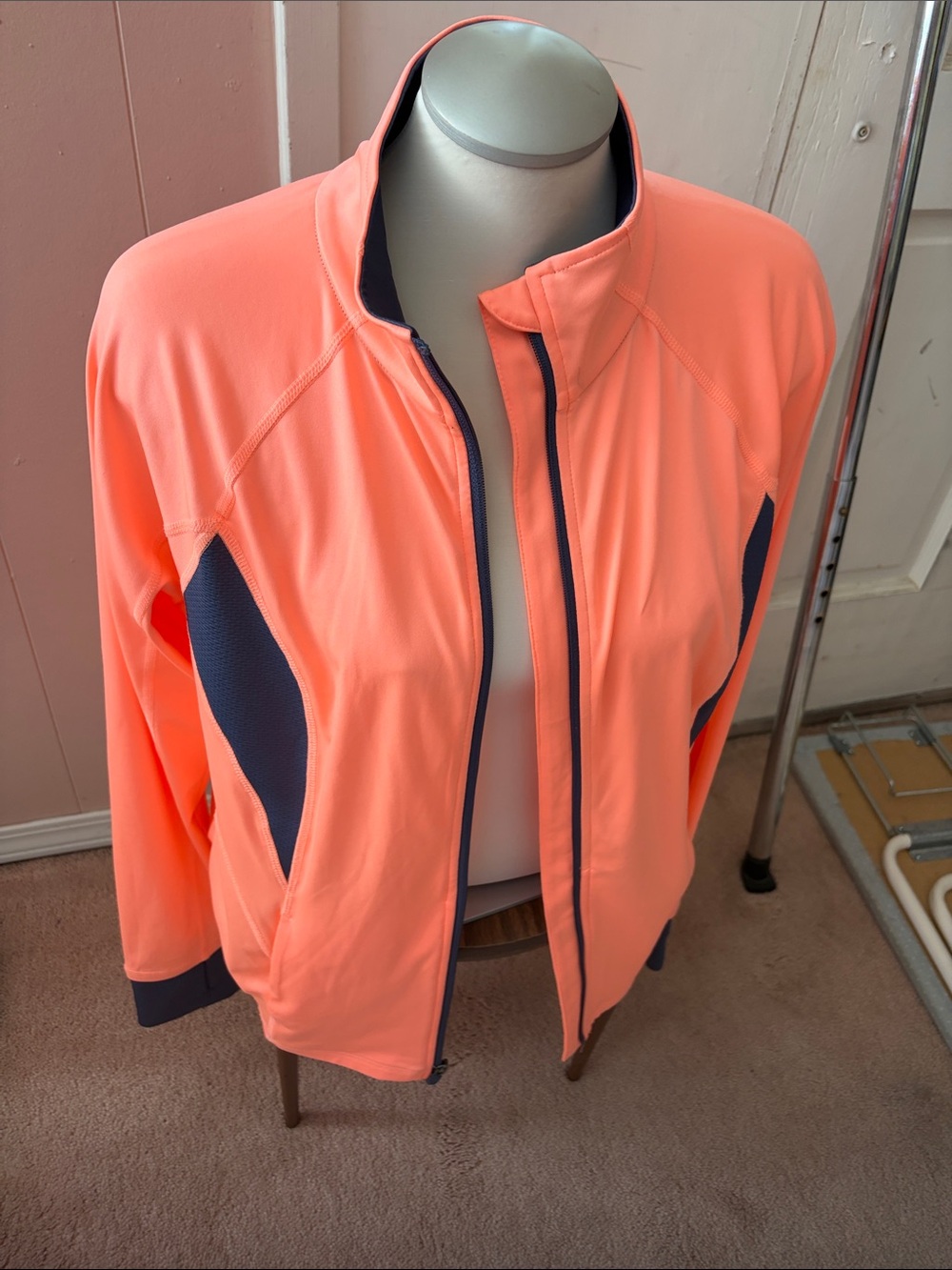 tek gear Coral-Orange Bomber Jacket with Navy Panels
